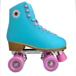 Smiley Skate Supply Roller Skates, Blue and Pink